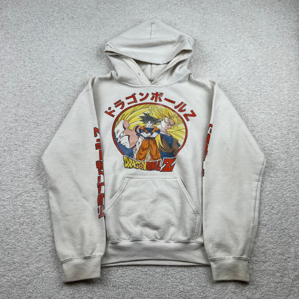 Dragon Ball Z Hoodie Mens Cream Graphic Pullover Goku Frieza Anime Streetwear